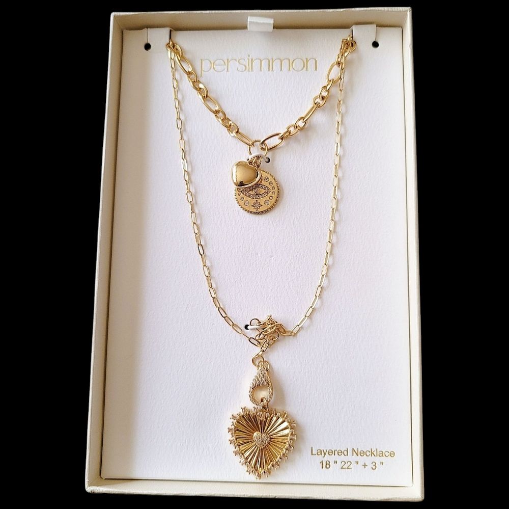 Persimmon Gold Tone Layered Heart Necklace